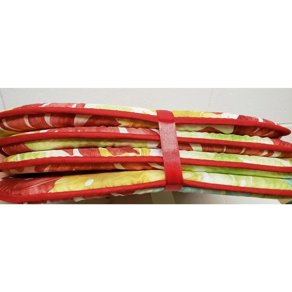 Set of 4 CHAIR PADS CUSHIONS with red ties 15x15